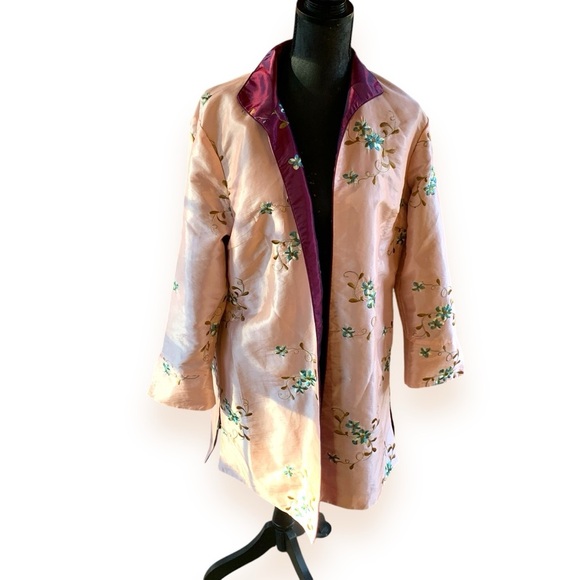 Reversible embroidered open front Chinoiserie coat/bed jacket - Picture 6 of 7